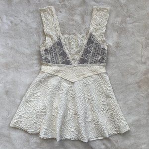 Free People Ivory Lace Peplum Top